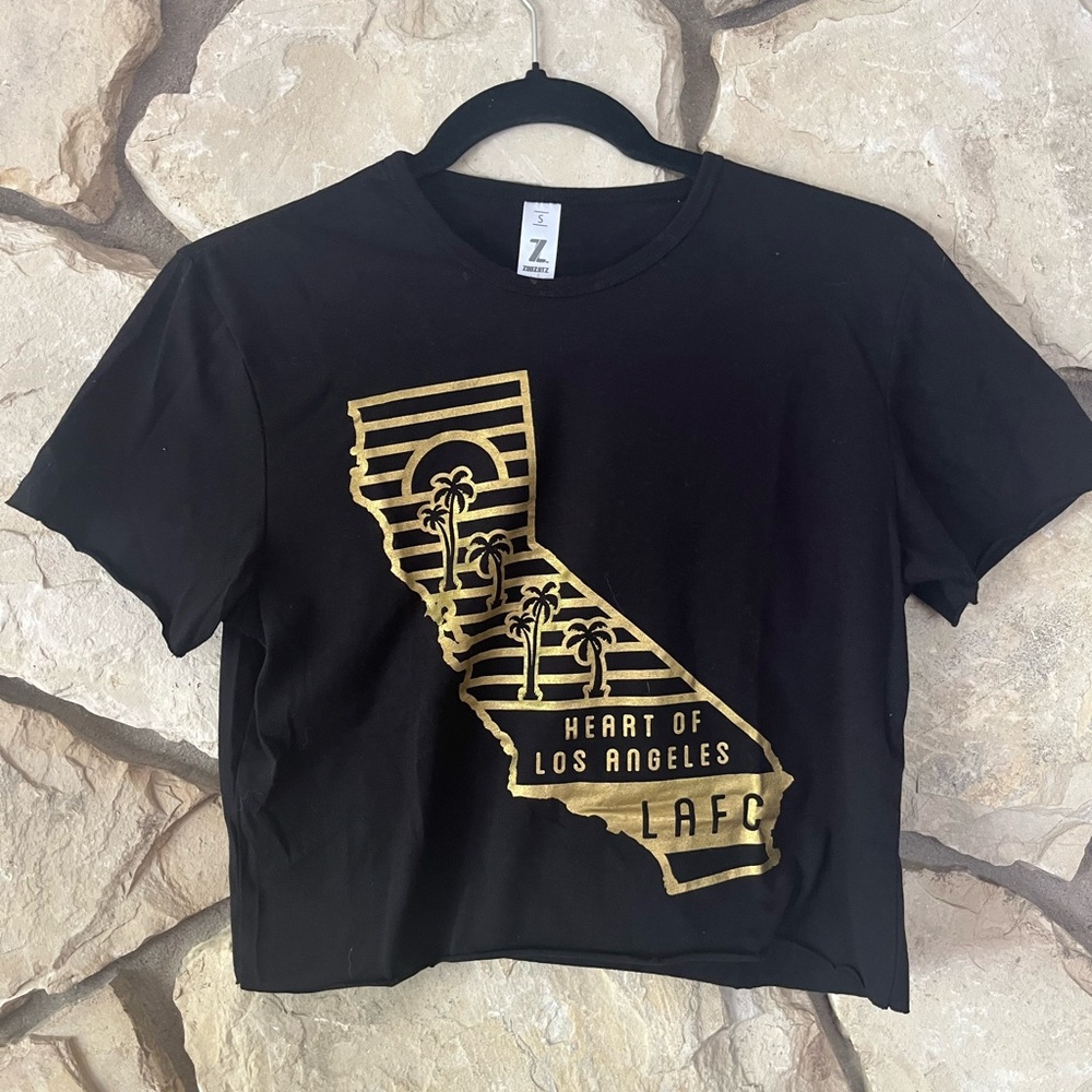 Zoozatz Teen Girls Black and Gold California LAFC Cropped Tee S